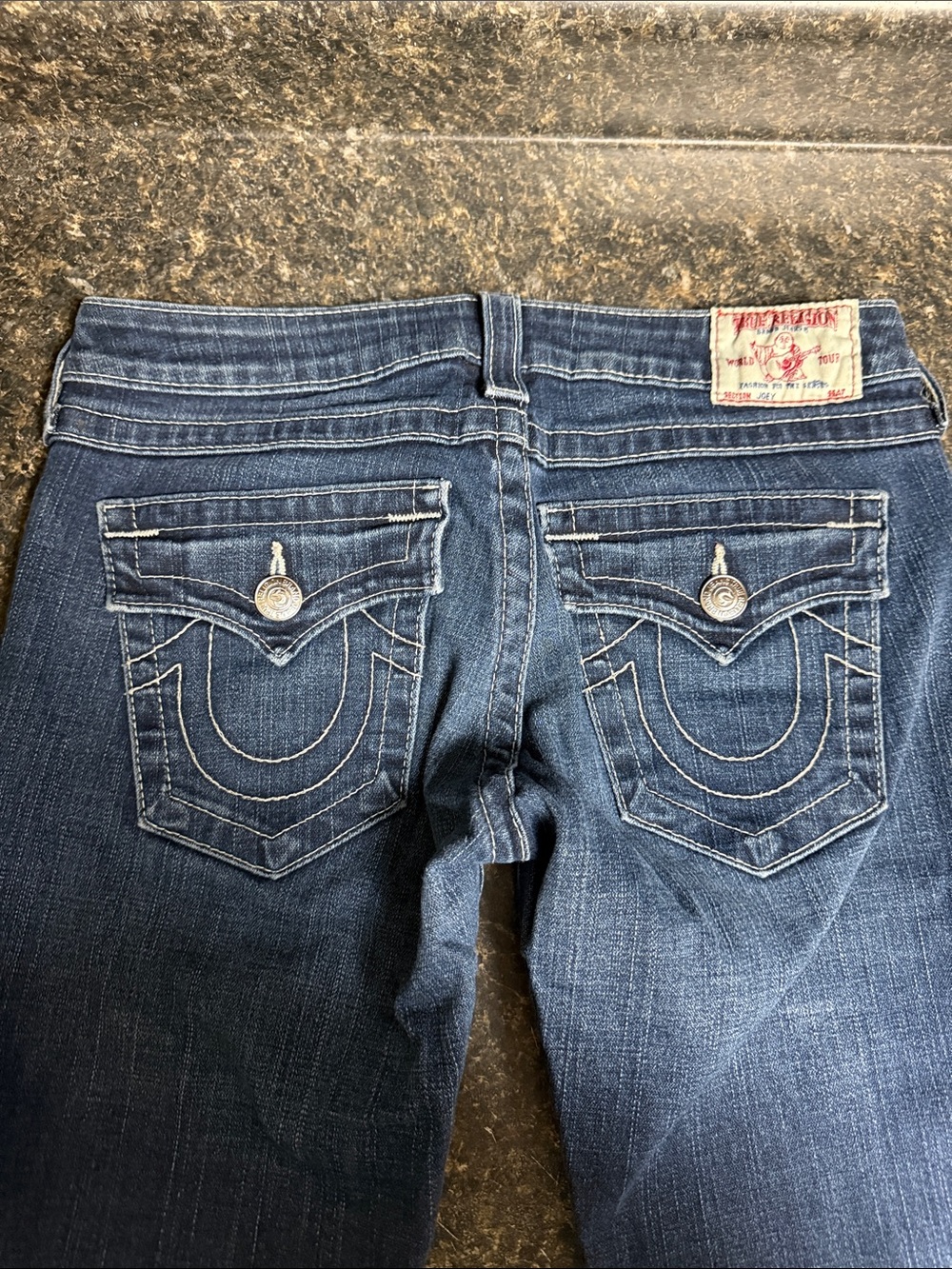 True Religion Joey Women's Blue Boot Cut Jeans with Signature Pocket Stitch